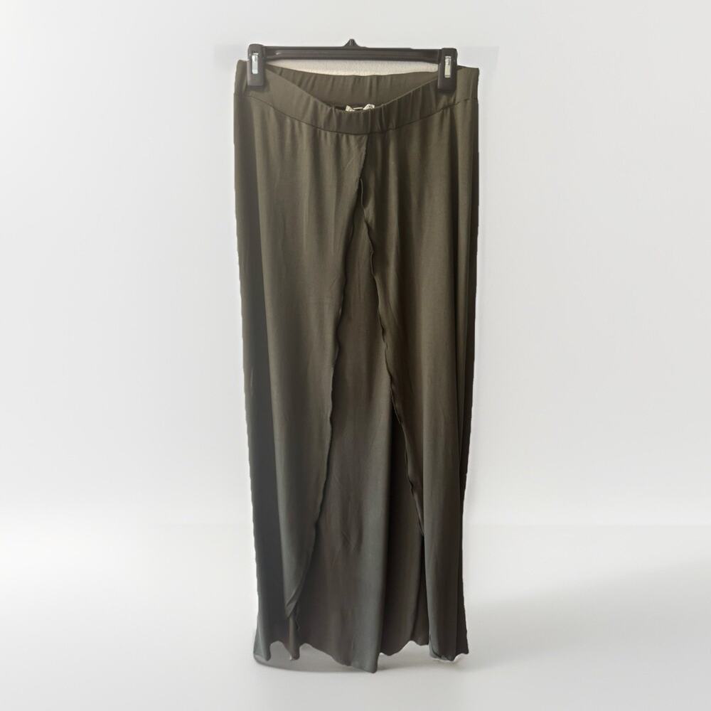 EARTHBOUND Maxi Skirt Size Large Olive Green Flowy Faux Wrap Hippie Festival
